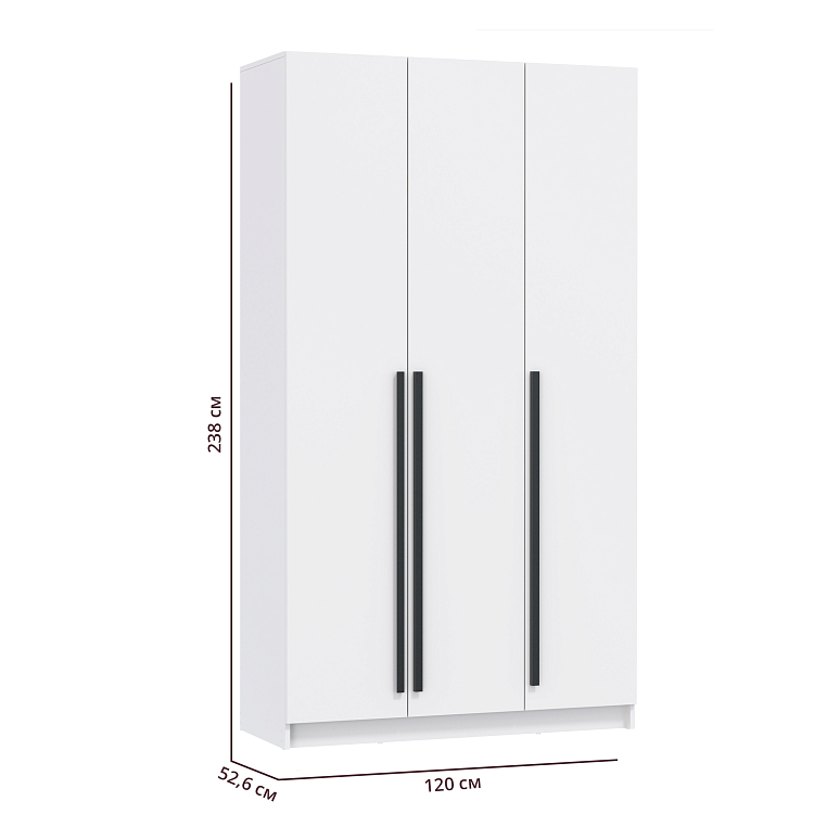 Шкаф для одежды 67.12 Брандо (3-х дв.) (h2400) ЛДСП New белый/ДВПО белый/фасад ЛДСП белый