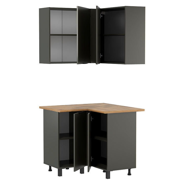 Шкаф угловой Венера  ЛДСП диамант серый/фасад ЛДСП диамант серый/столешница дуб вотан/ДВПО белый