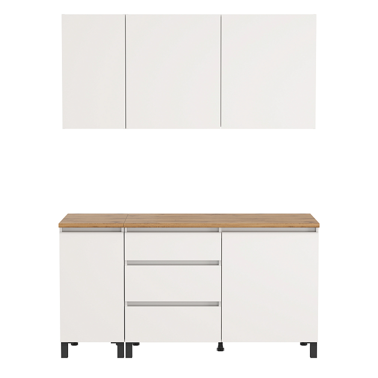 Кухня София (1600) белый/белый/столешница дуб вотан/ДВПО белый