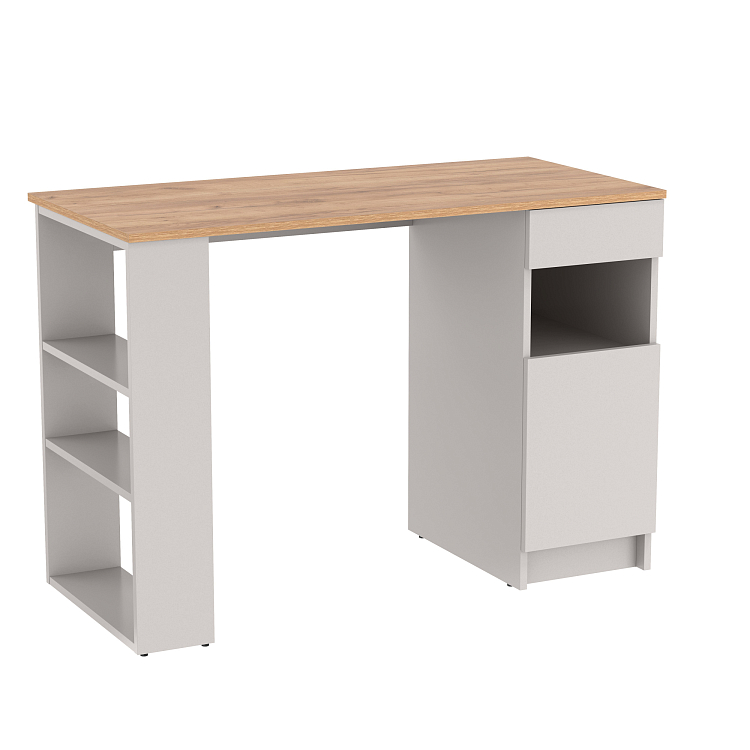 Стол письменный 89.10 Прайм (с тумбой и полками) кашемир/дуб золотой/ДВПО серый камень