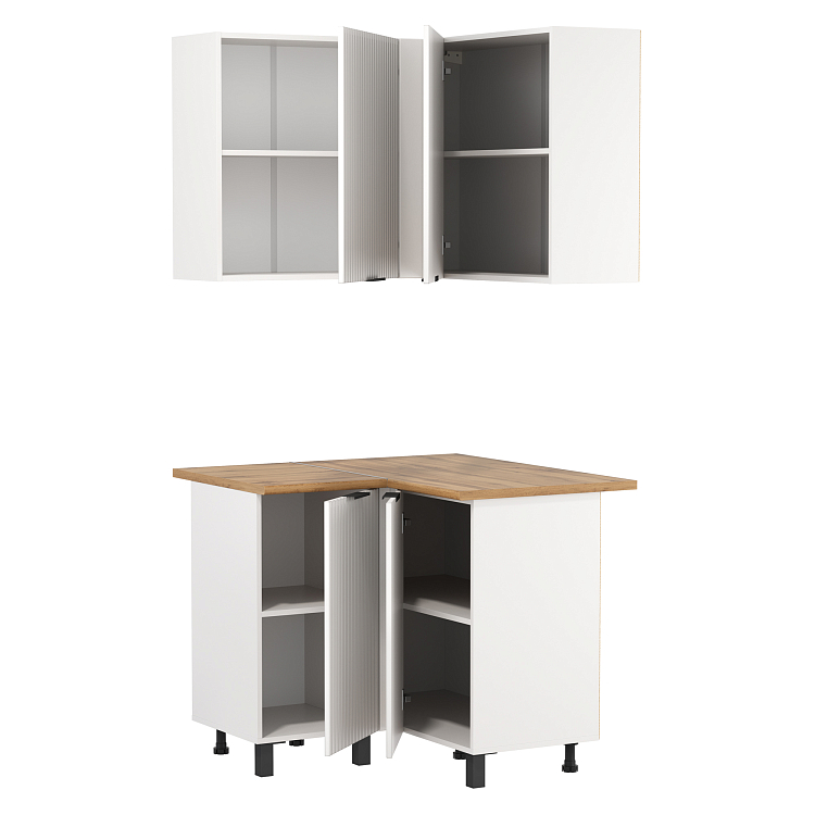 Шкаф навесной угловой Венера МДФ белый/фасад МДФ с ПВХ белый матовый фрезерованный/ДВПО белый