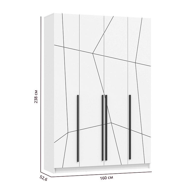 Шкаф для одежды 67.13 Брандо (4-х дв.) (h2400) МДФ New (Геометрия) белый/ДВПО белый/фасад МДФ геометрия ПВХ белый