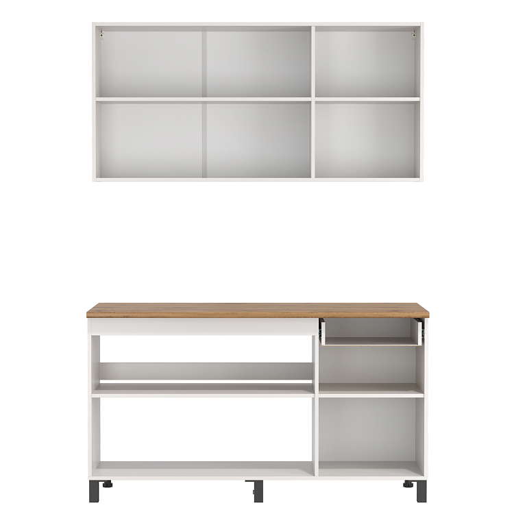 Кухня Мадрид (1500) белый/столешница дуб вотан/ДВПО белый/ПВХ белый