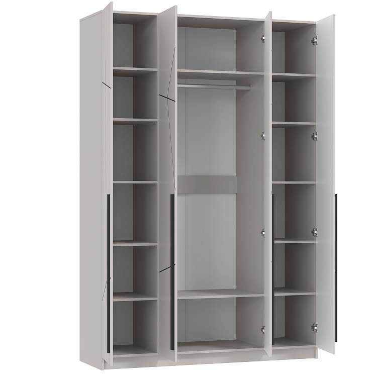 Шкаф для одежды 67.13 Брандо (4-х дв.) (h2400) МДФ New (Геометрия) кашемир/ДВПО белый/фасад МДФ геометрия ПВХ кашемир