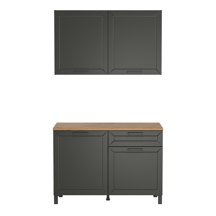 Кухня Мадрид (1200) диамант серый/столешница дуб вотан/ДВПО белый/ПВХ графит