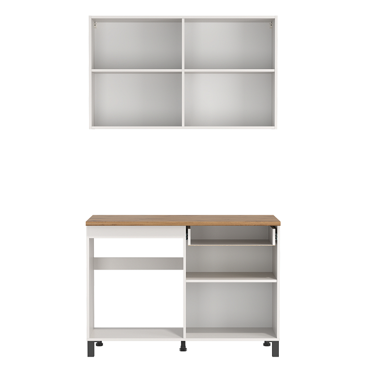 Кухня Мадрид (1200) белый/столешница дуб вотан/ДВПО белый/ПВХ белый