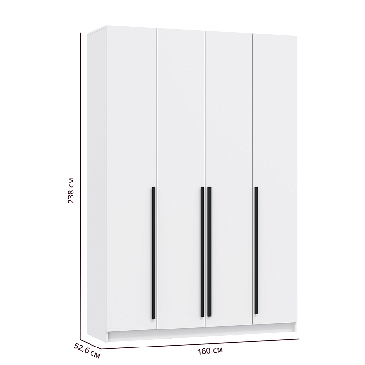 Шкаф для одежды 67.13 Брандо (4-х дв.) (h2400) ЛДСП New белый/ДВПО белый/фасад ЛДСП белый
