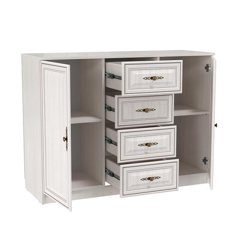 Комод 06.65 Габриэлла New вудлайн кремовый/ПВХ Сандал белый/профиль Аруша венге с патиной/латунь