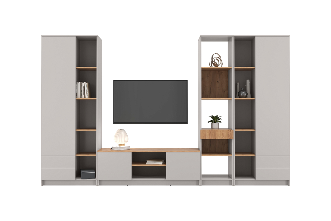 Тумба для ТВ 89.25 Прайм кашемир/дуб золотой/ДВПО серый камень