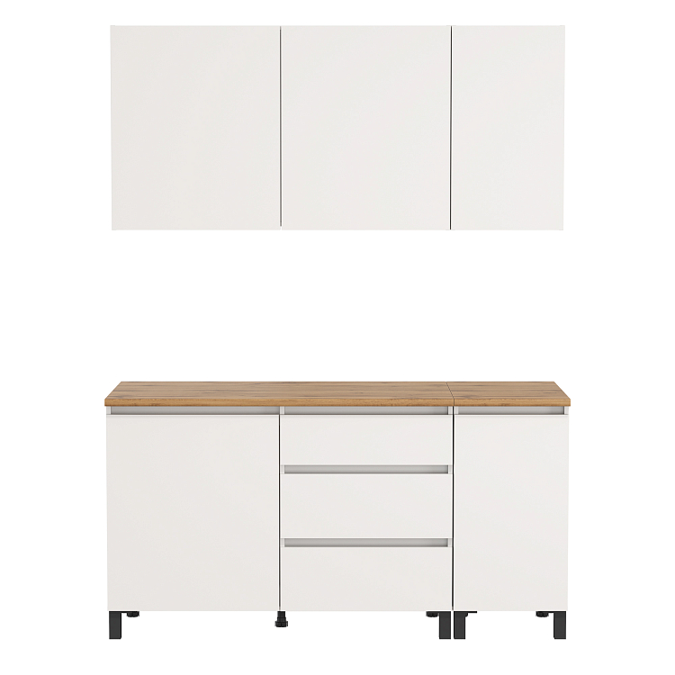 Кухня София (1600) белый/белый/столешница дуб вотан/ДВПО белый