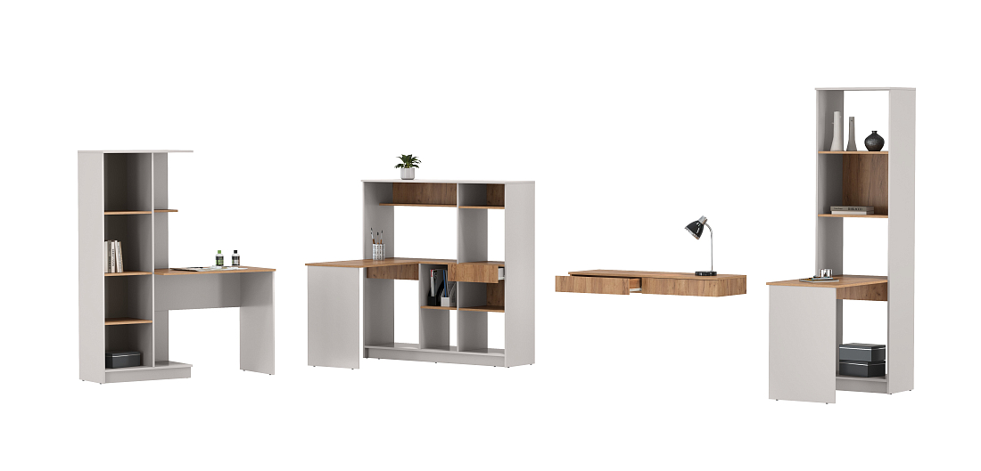 Стол письменный 89.15-01 Прайм (с полками правый) кашемир/дуб золотой