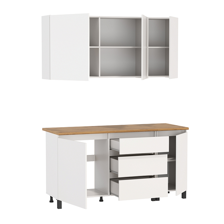 Кухня София (1600) белый/белый/столешница дуб вотан/ДВПО белый