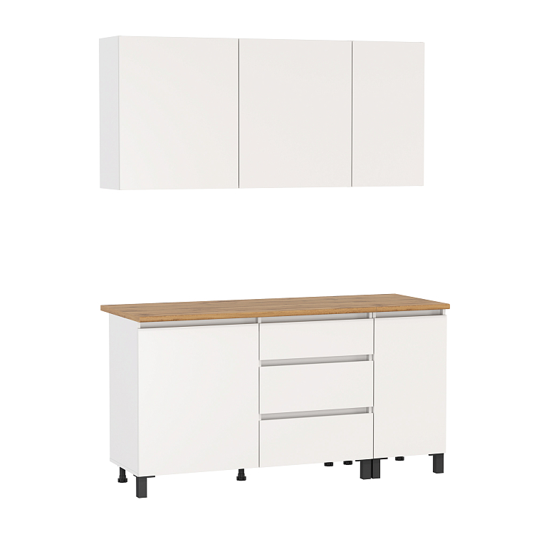 Кухня София (1600) белый/белый/столешница дуб вотан/ДВПО белый