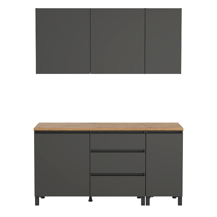 Кухня София (1600) диамант серый/столешница дуб вотан/ДВПО белый