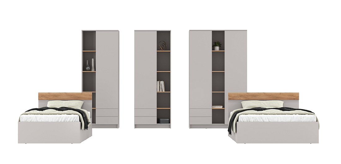 Шкаф комбинированный 89.02 Прайм левый кашемир/дуб золотой/ДВПО серый камень