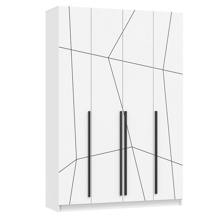 Шкаф для одежды 67.13 Брандо (4-х дв.) (h2400) МДФ New (Геометрия) белый/ДВПО белый/фасад МДФ геометрия ПВХ белый