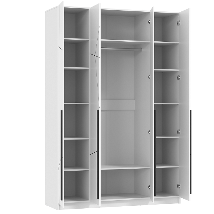 Шкаф для одежды 67.13 Брандо (4-х дв.) (h2400) МДФ New (Геометрия) белый/ДВПО белый/фасад МДФ геометрия ПВХ белый