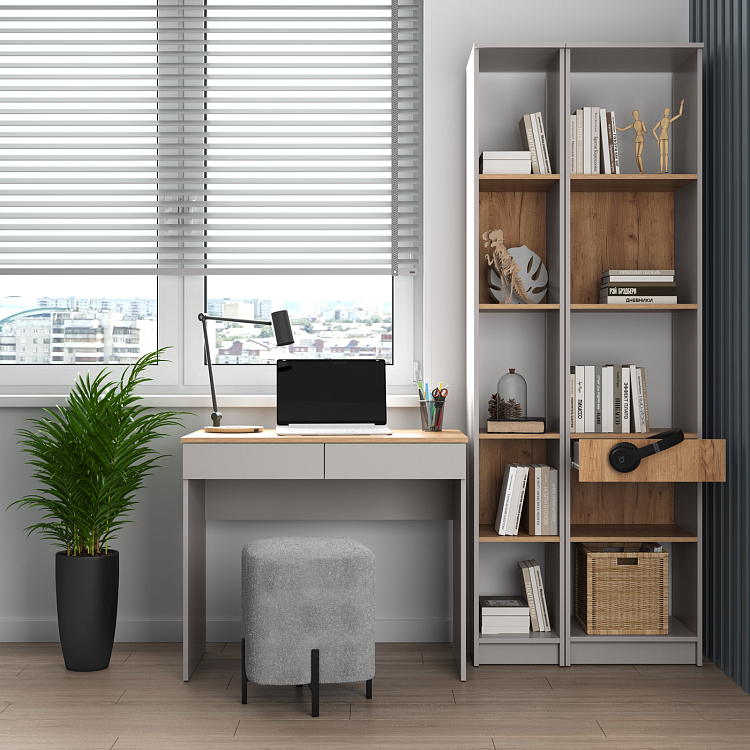 Стол письменный 89.13 Прайм (с ящиками) кашемир/дуб золотой/ДВПО серый камень