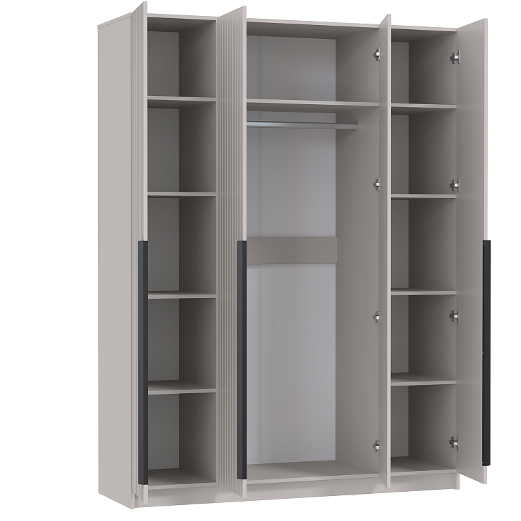 Шкаф для одежды 67.16 Брандо (4-х дв.) (h2150) МДФ New кашемир/ДВПО белый/фасад МДФ ПВХ кашемир/ручка l1000 металл черный