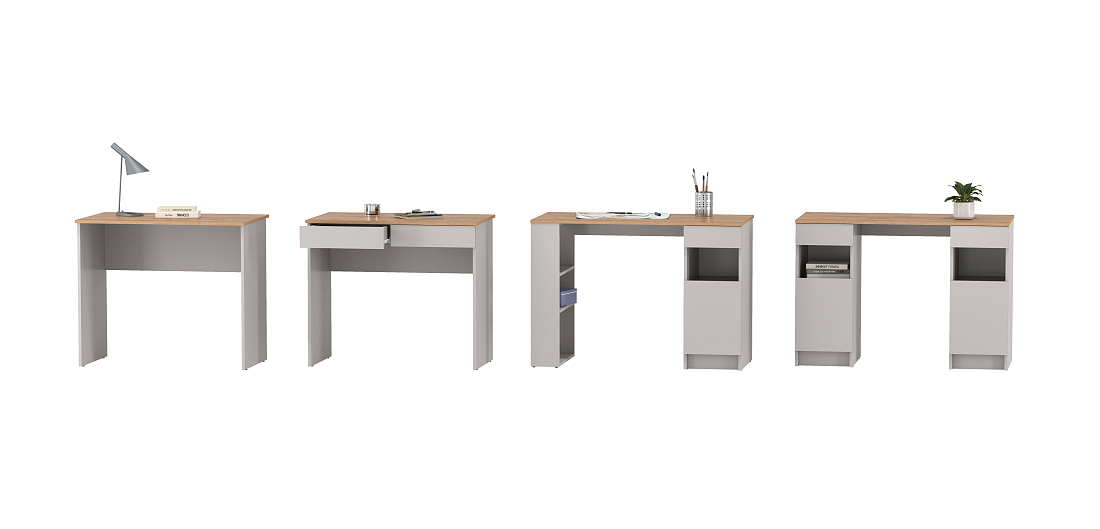 Стол письменный 89.13 Прайм (с ящиками) кашемир/дуб золотой/ДВПО серый камень