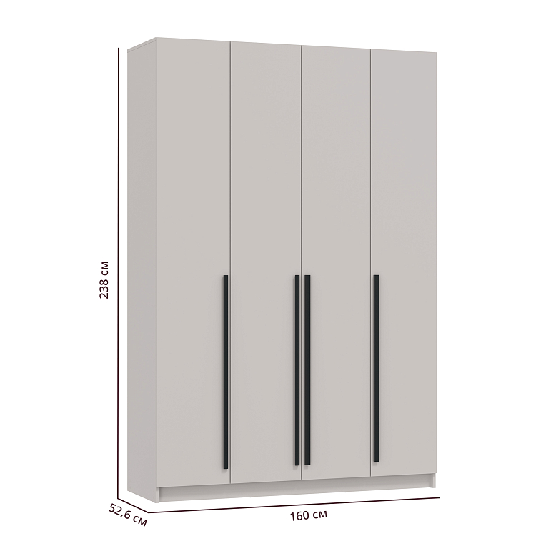 Шкаф для одежды 67.13 Брандо (4-х дв.) (h2400) ЛДСП New кашемир/ДВПО белый/фасад ЛДСП кашемир