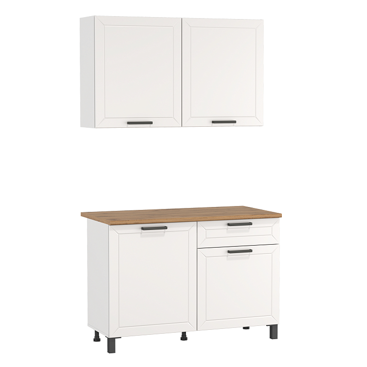 Кухня Мадрид (1200) белый/столешница дуб вотан/ДВПО белый/ПВХ белый