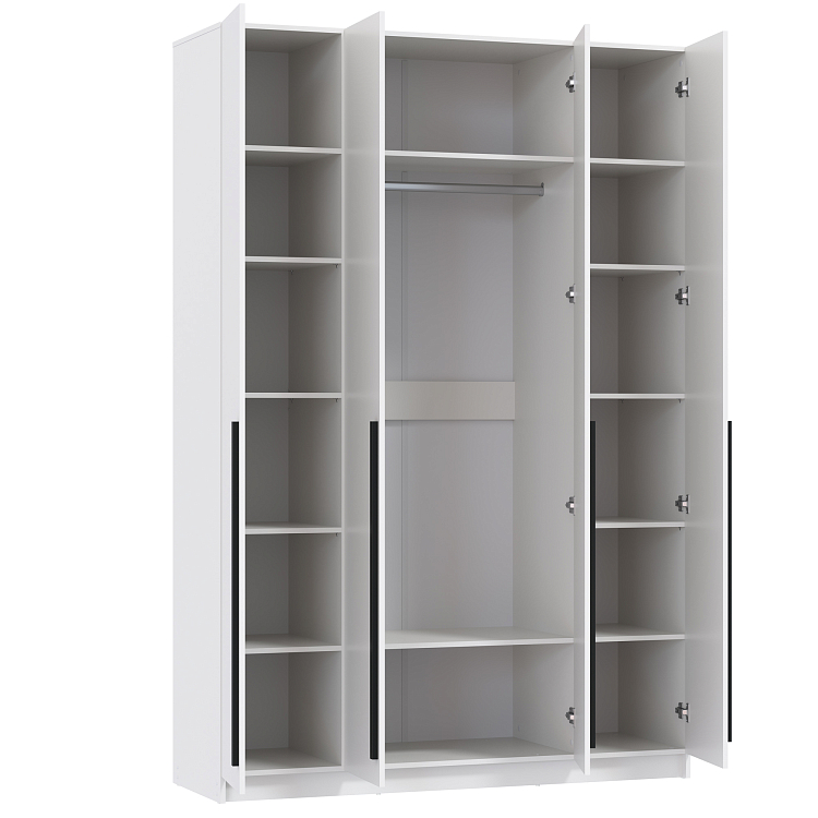 Шкаф для одежды 67.13 Брандо (4-х дв.) (h2400) ЛДСП New белый/ДВПО белый/фасад ЛДСП белый