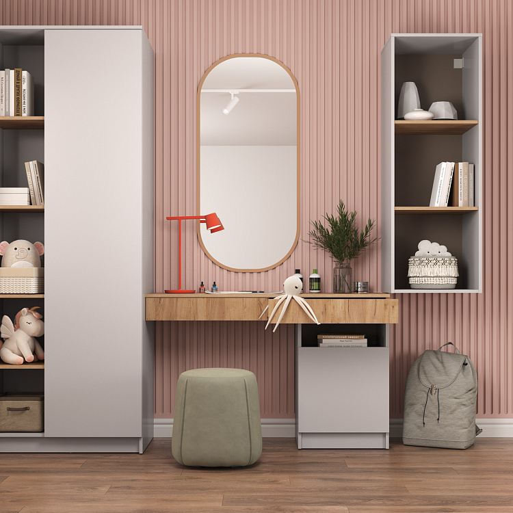 Шкаф комбинированный 89.02 Прайм левый кашемир/дуб золотой/ДВПО серый камень