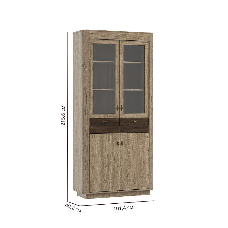 Шкаф витрина 34.05 Фантазия дуб каньон/дуб кальяри/профиль masa decor дуб каньон/ДВПО венге/стекло