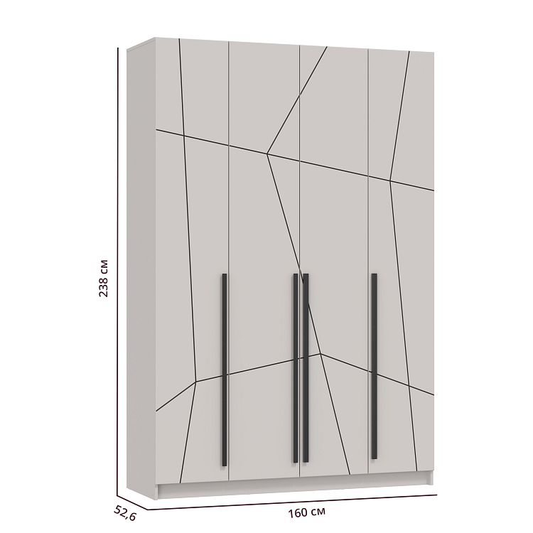 Шкаф для одежды 67.13 Брандо (4-х дв.) (h2400) МДФ New (Геометрия) кашемир/ДВПО белый/фасад МДФ геометрия ПВХ кашемир